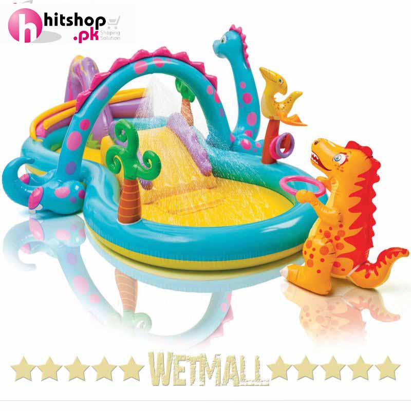 Intex Dinoland Play Center Inflatable Kiddie Spray Wading Pool with Fun Ballz 57135EP